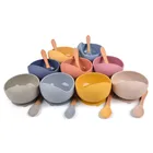 Baby Baby Suction Bowl Children Tableware Silicone Bowl With Wooden Handle Spoon