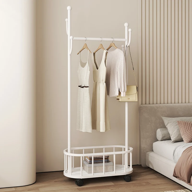 Movable metal floor standing coat rack with 360 degree rotation wheels