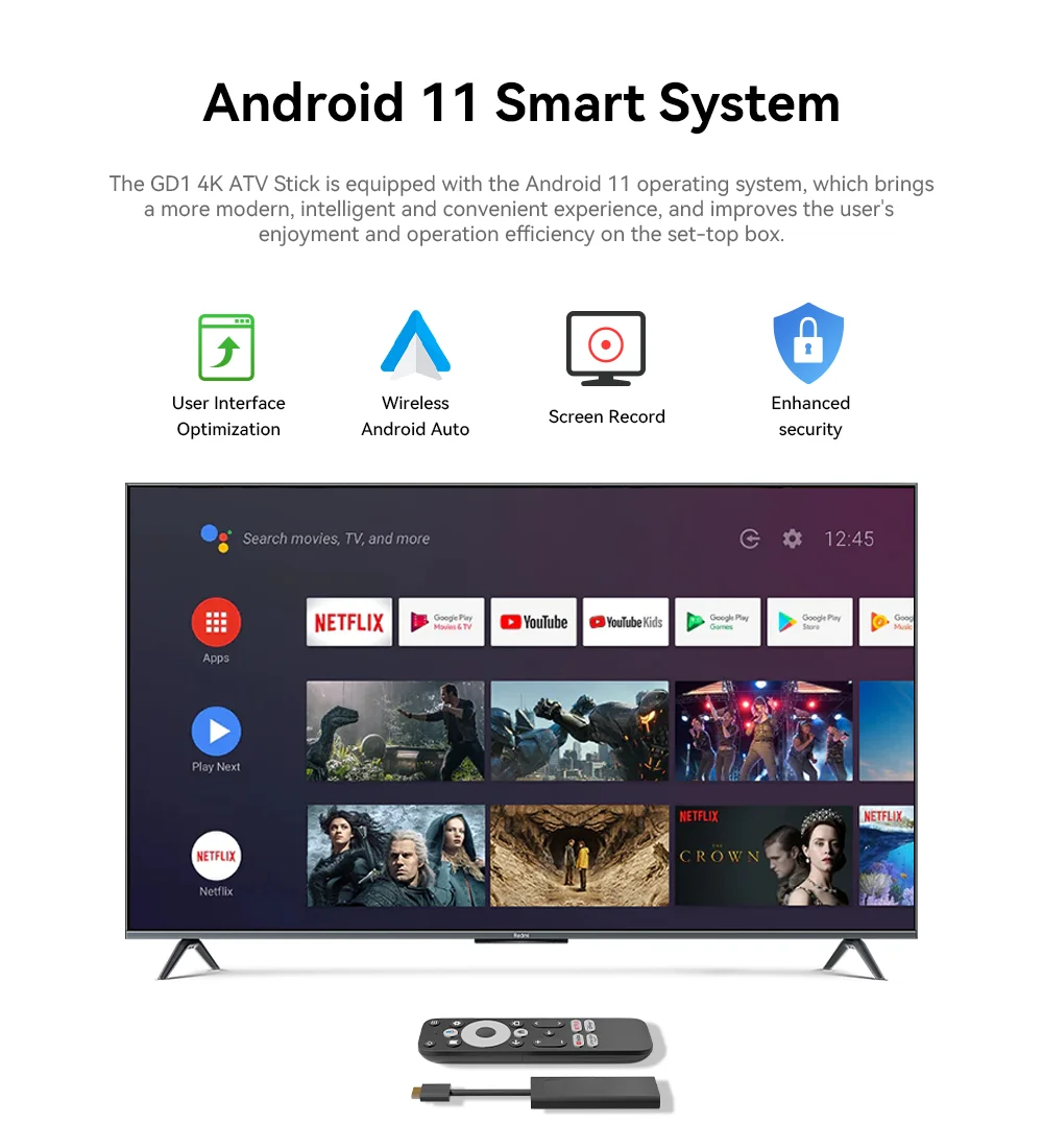 TV Stick HD Android11 2.4/5G Dual Wifi IP-TV ATV Dongle Games stick 4K Media Player HD Dcolor Streaming Device 4K TV Stick