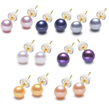 925 Sterling Silver Real Freshwater pearl earrings Button Shape multicolor pearl stud earrings women