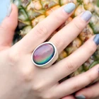 Sterling Silver Gemstone 2021 New Fashion Antique Sterling Silver Change Color Magic Big Gemstone Stone Jewelry Top Mood Ring For Mother's Day Gift
