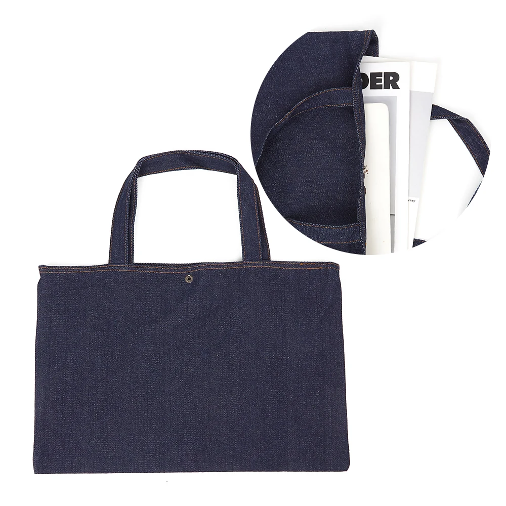 Denim blue tote shopping bag daily work use custom logo print blank cotton shopping bag