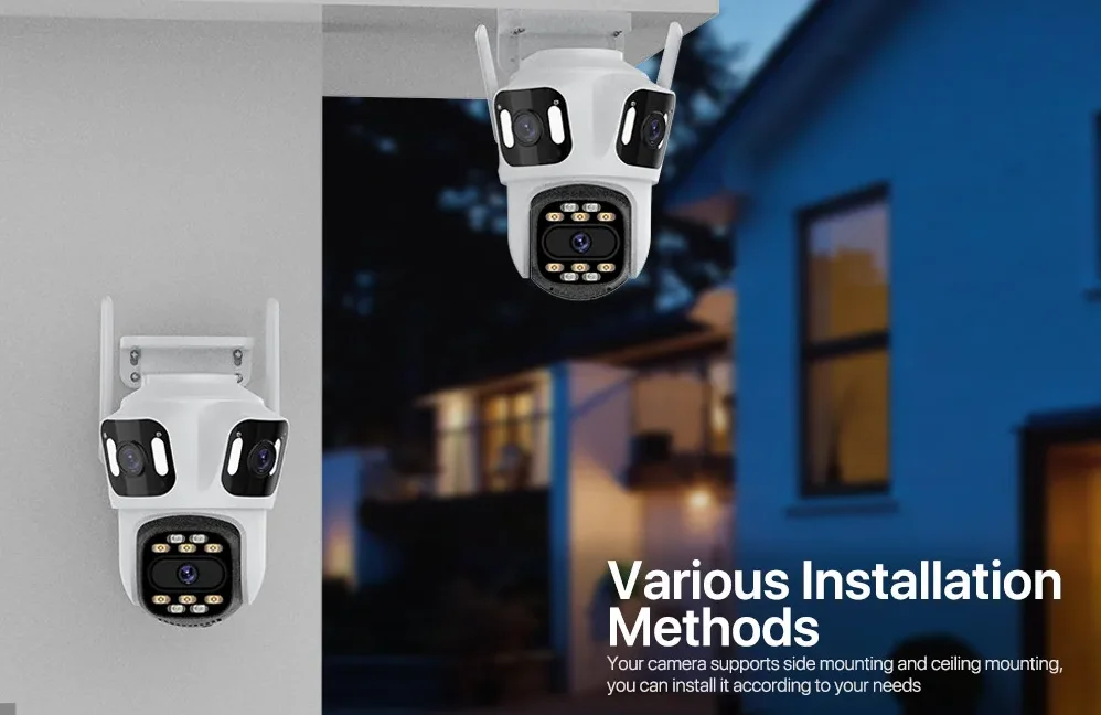 Outdoor Wifi Camera Wi-fi Three Lens Three Screen Security PTZ Camera Auto Tracking Video ICsee Three Lens Wireless cctv Camera