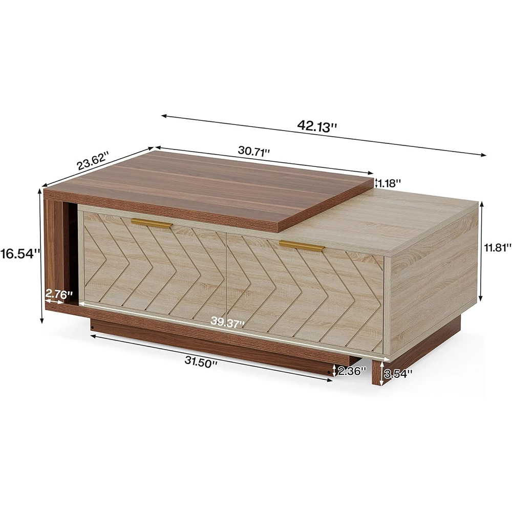 Adjustable Length Reversible Wood 42"-65" Extendable Coffee Table 2 Storage Drawers Dual-Tone Large Long Rectangular Table details