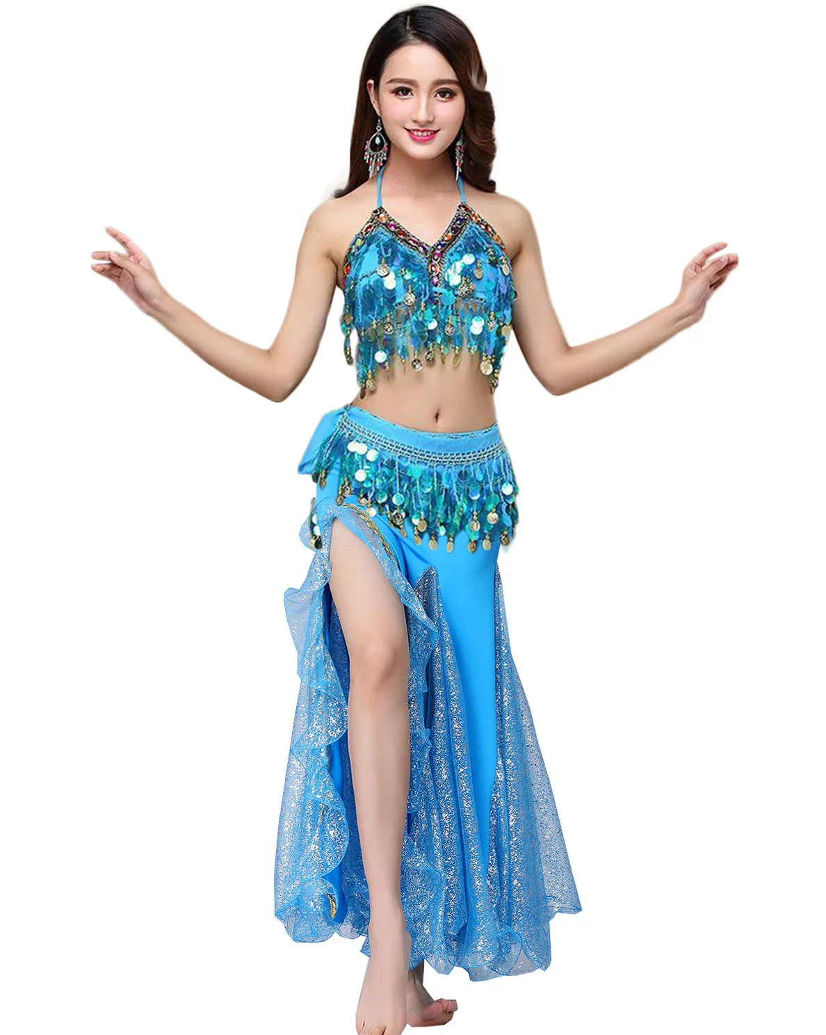 Newest Sexy Sleeveless Top With Sexy Skirt Complete Set For Belly Dance