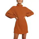 2021 Women's New Sexy Turtleneck Long Sleeve Casual Loose Soft Winter Pullover Sweater Dress