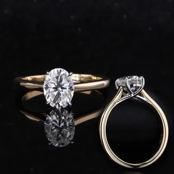 two tone moissanite ring with 6*8mm oval brilliant in 18K white gold and yellow gold