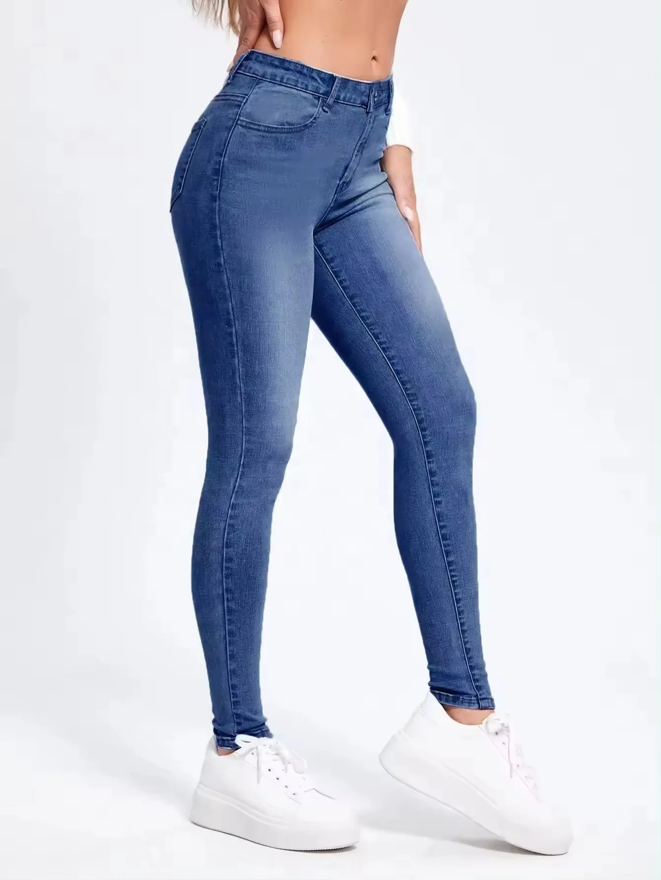 New Arrivals Plus Size Women Jeans High Waist Blue Denim Pencil Stretch Skinny Jeans Womens