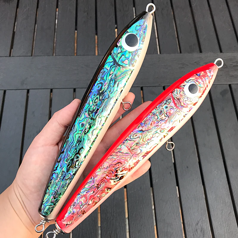 Topwater Tuna Trolling Lure Abalone Shell Wooden Lure 120g 17cm Stick