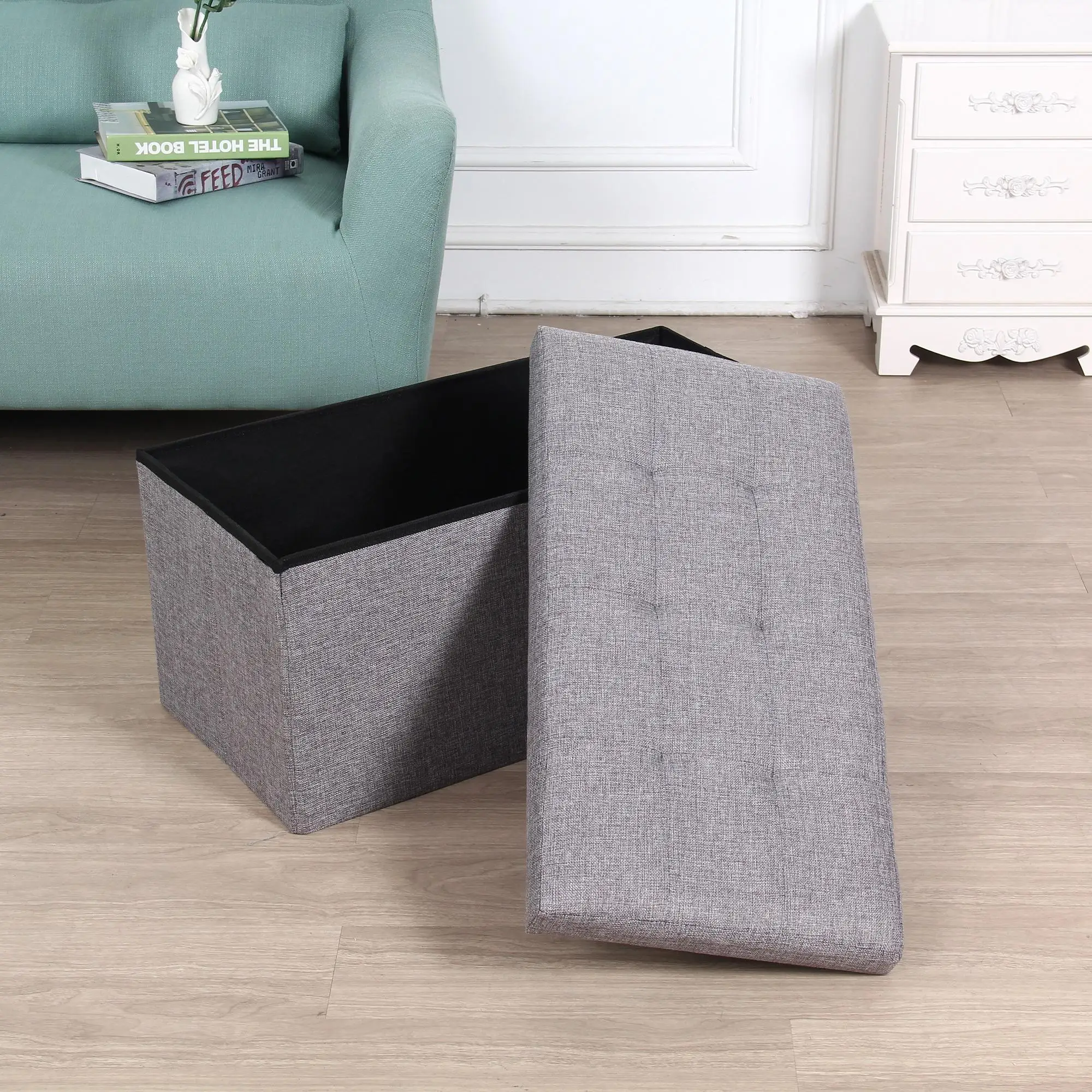 Factory Custom Linen Folding Compressed Sofa Couch & Ottoman Storage Bench Fabric Storage Box for Bedroom or Apartment manufacture