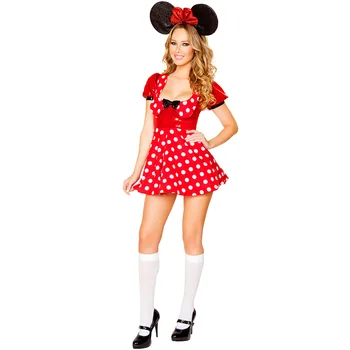 Newest Sexy Nightclub party Red Dot Mickey halloween Cosplay costume Women temptation Cosplay 3 piece anime cosplay costume set