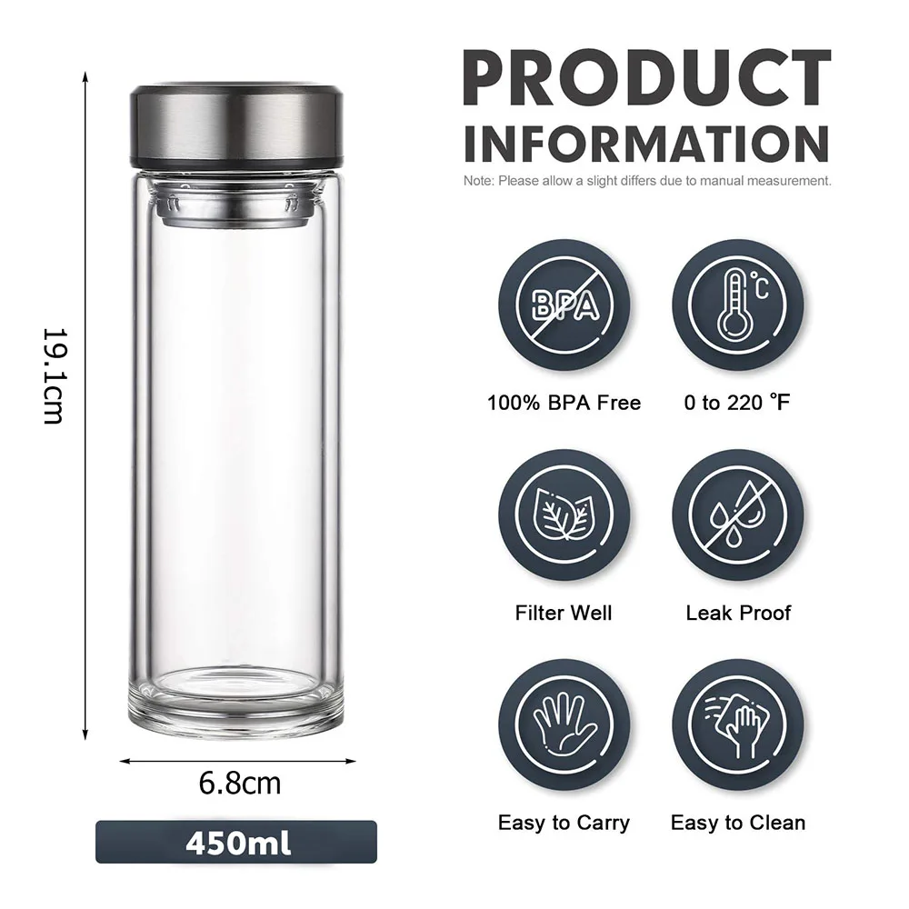 smart digital 350ml 450ml/500ml eco friendly borosilicate frosted clear sublimation water bottle custom glass water cup