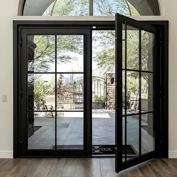 ALUFRONT Security Commercial Storefront Double Swing Hinged French Casement Glass Aluminum House Exterior Door Design