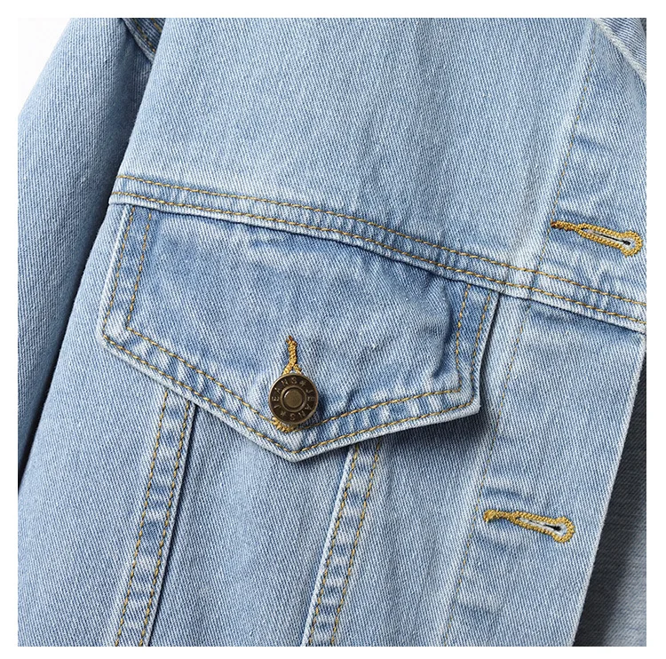 Custom Women's Oversized Vintage Denim Jacket Long Sleeve Cropped Coat with Fringe Sequin Embroidered Design manufacture