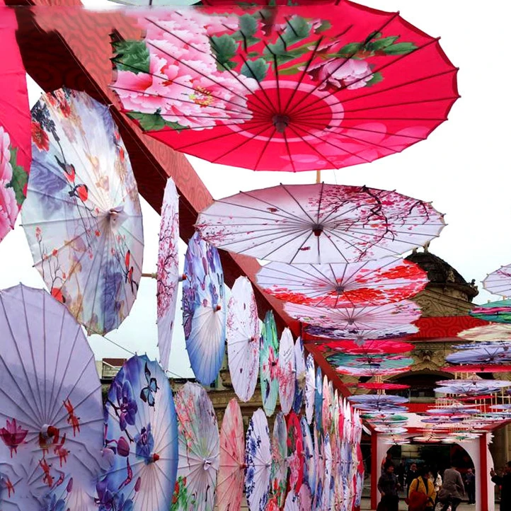 DD1513  Japanese Chinese Ceiling Decoration Umbrellas Craft Dance Props Parasols Handmade Silk Oiled Paper Umbrella