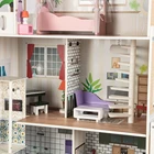 Children Modern Children Kids Girls Big Wooden Diy Miniature 18pcs Furniture Doll House Toy Set With Garden Extension