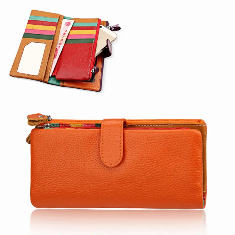 RFID Blocking Large Capacity Bifold PU Leather Phone Card Holder Organizer Snap Wallet with Zipper Pocket for Women 