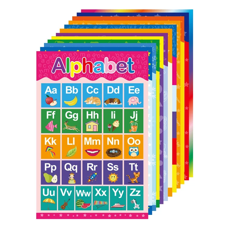 20 Pack Large Kids Laminated Educational Posters for Toddler Preschool Kindergarten Elementary I Alphabets Numbers US States Solar Systems Animals Human Body and More I No Pins Needed 11” X 17 “ 