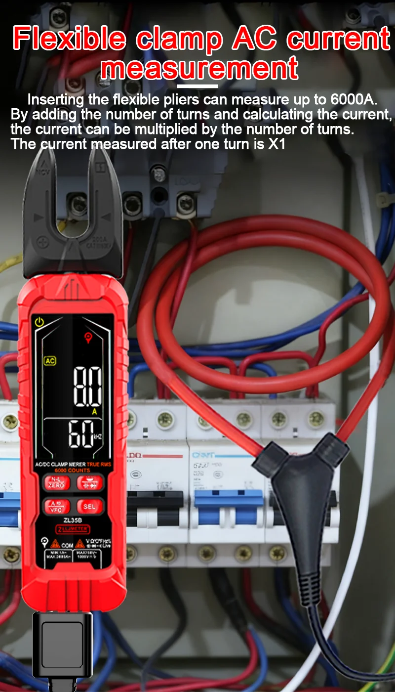 Ampere Digital ZL35B Rechargeable Clamp Multimeter High Precision Portable Ammeter Resistance Temperature Frequency 200A