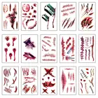 Halloween Stickers Temporary Scar Tattoos Realistic Lifelike Blood Wound Stitch Waterproof Tattoo Stickers