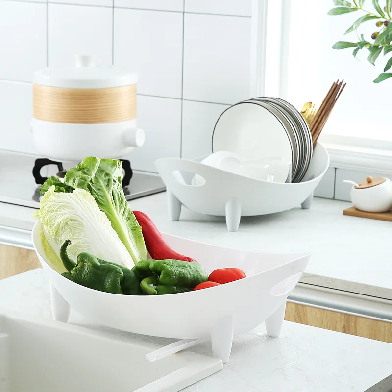 Household Kitchen Plastic Dish Drainer Rack Fruit Vegetable Washing Bowl Drying Organizer Utensil Holder