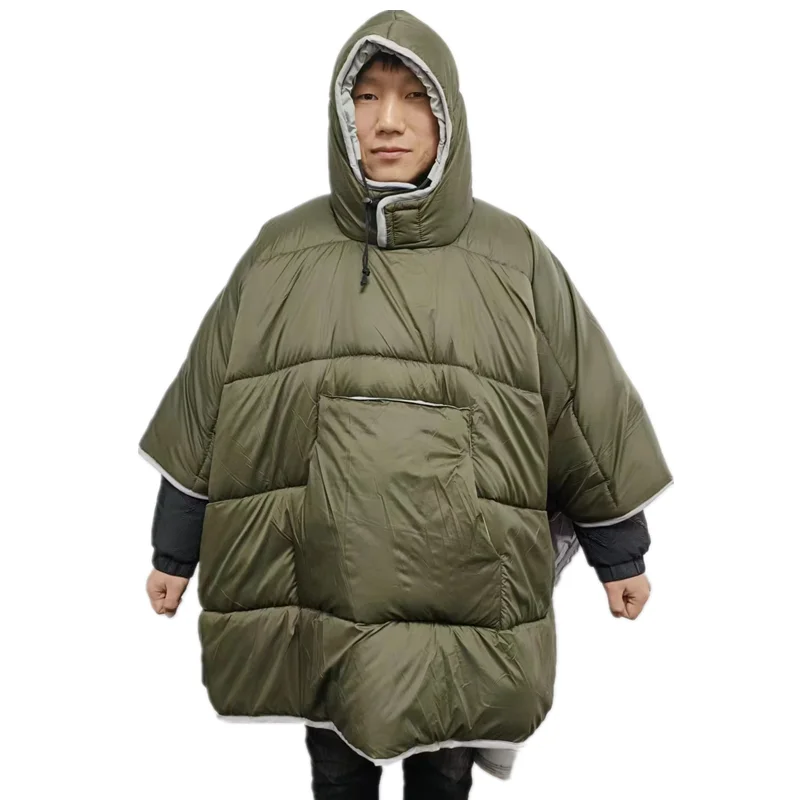 Thermal Poncho Wearable Hooded Blanket Lightweight Camp Sleeping Bag Cloak Cape Windproof Changing Robe