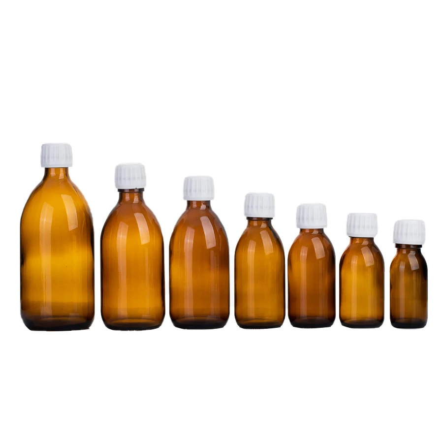 DIN 28 Pharmacy Bottle 30ml 60ml 100ml 125ml 150ml 200ml 250ml 300ml 500ml Amber Coffee Glass Bottles with crc caps