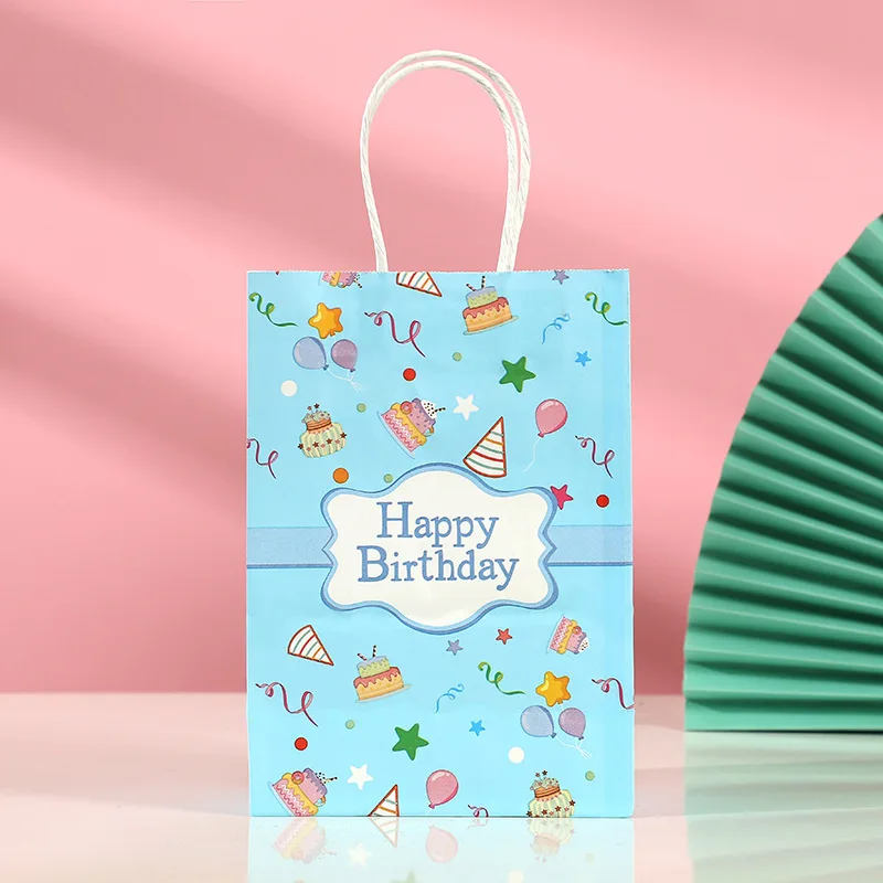 Pink kraft paper bag Candy Carrying happy birthday party girl gift bags