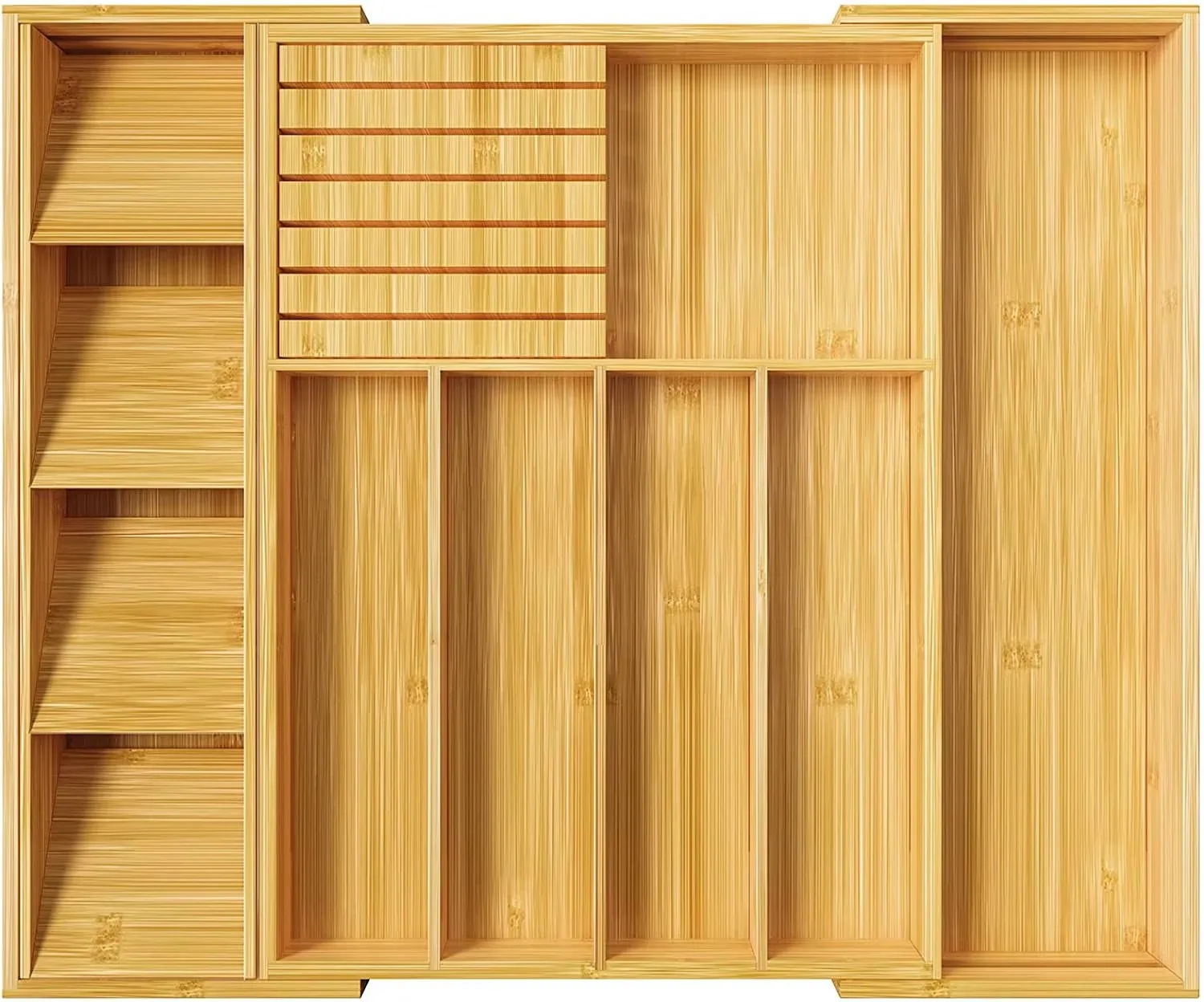 product zc custom expandable bamboo cutlery holder organizer storage tray drawer organizer for kitchen utensils-2