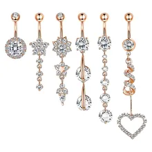 High Quality 6pcs/set Stainless Steel Body 316L Surgical Steel Sexy Dangle Belly Button Rings Women Girls' Navel Piercing Gift
