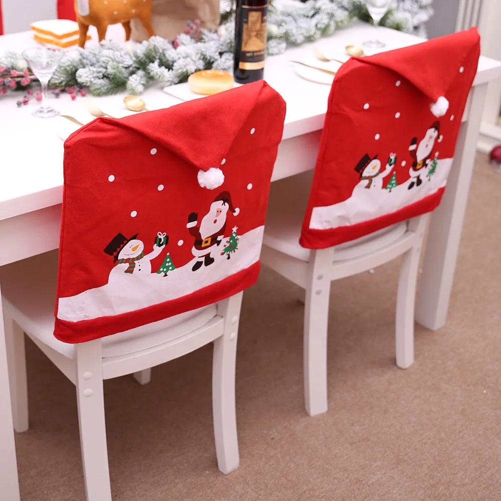 Red Santa Claus Hat Christmas Chair Cover Chair Back Cover Merry Christmas Decor Home Xmas Gift Decor New Year