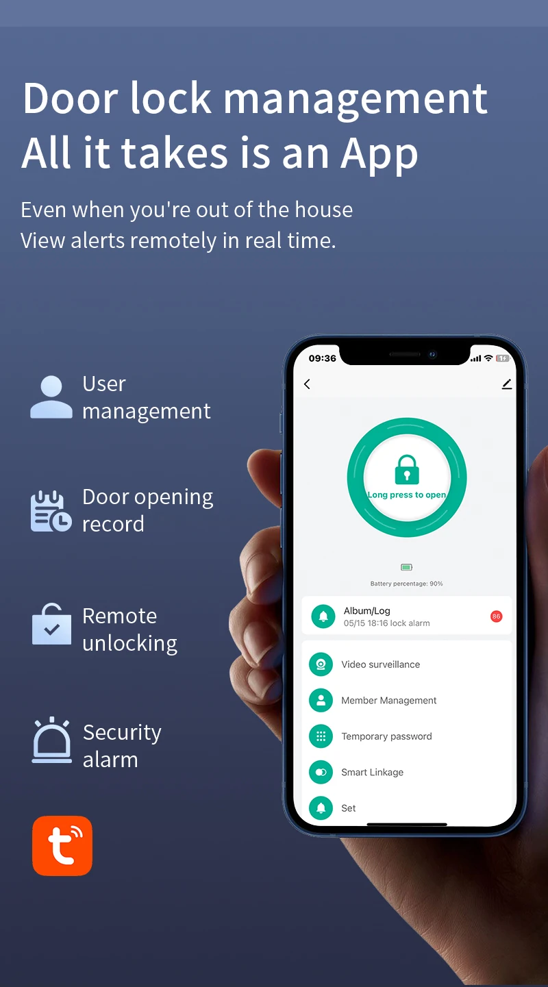 Qleung Tuya Wifi APP Smart Door Knob Remote Control Odcisk palca Kod karty klucz S821Max Dom z kamerą 4