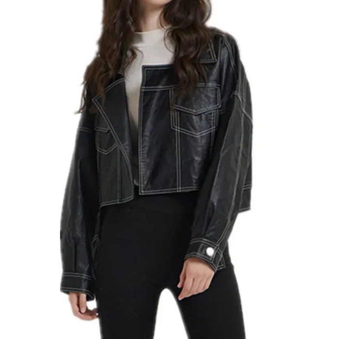 chaqueta de piel sintética c Chaquetas de cuero bordadas para mujer chaqueta de piel sintética c Chaquetas de cuero bordadas para mujer