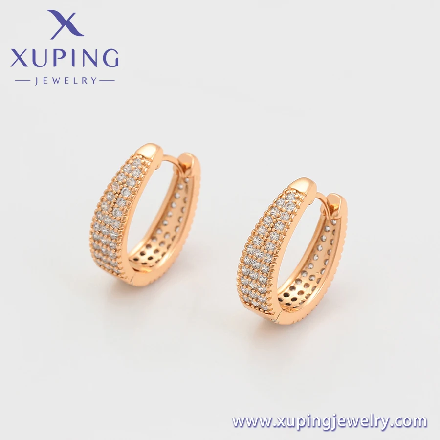 A00901493 Xuping Free sample American style copper jewelry woman party 18K gold color Artificial zircon Huggie earring