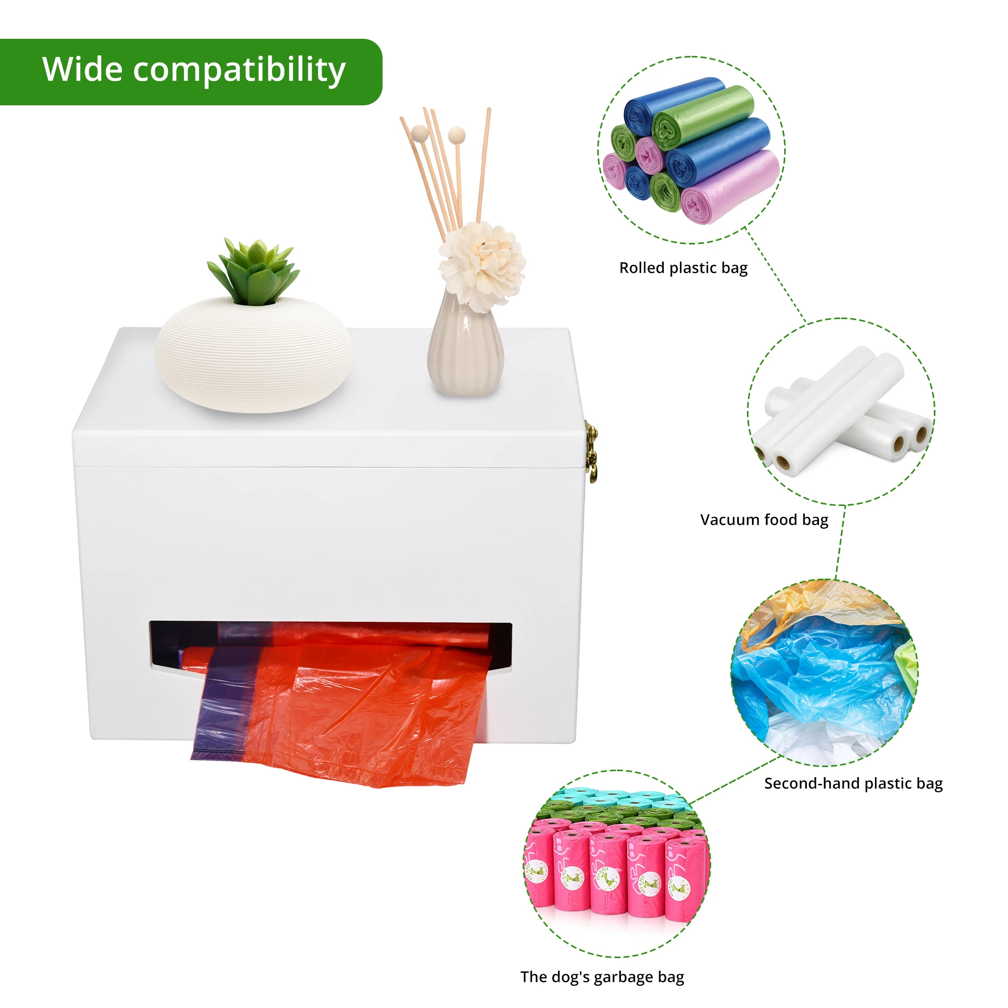 Trash Bag Dispenser Roll Holder Garbage For Cabinet Bamboo Wall Mounted Kitchen Can Liner Organizer