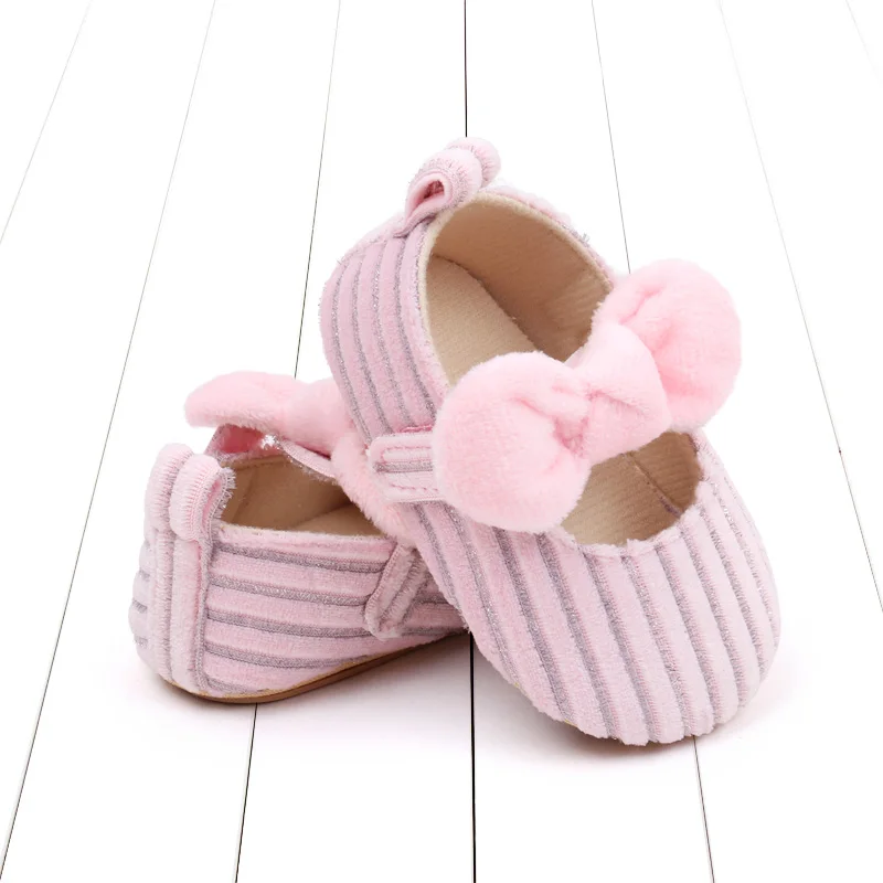 Spring and Autumn Plush Bow Striped Soft Soled Toddler Shoes for Baby Girls details