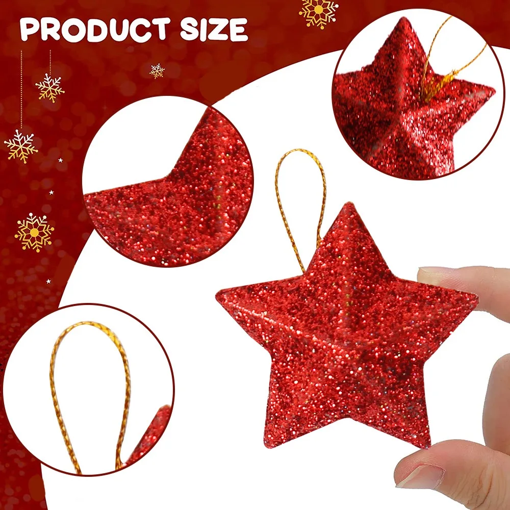 6 PCS glitter mini star pendant Christmas tree hanging ornament craft 5cm plastic for Xmas party home decoration accessories