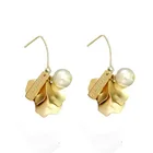 Copper Earrings Wholesale Products Copper Plated 18k Premium Luxury Matt Gold Petal Pearl Earrings