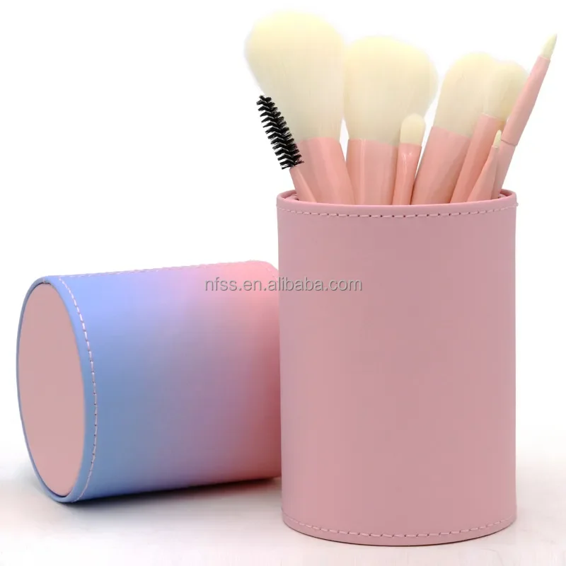 Pink Blue Green Color Bedazzled Beadable Mini Kabuki Make Up Brushes Kit On The Go Travel Makeup Brush Set With Holder Stand Box