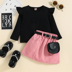 2022 fashion girls fall clothing sets ribbed long sleeve top match skirts little girls 2 pieces autumn clothes outfits with bags
