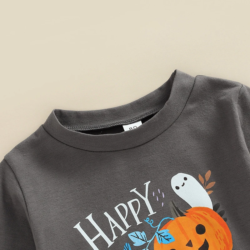Happy Halloween Kids Clothing Sets Pumpkin Ghost Print Tshirt Bell Bottoms Toddler Baby Girls 2pcs Halloween Clothes Outfits