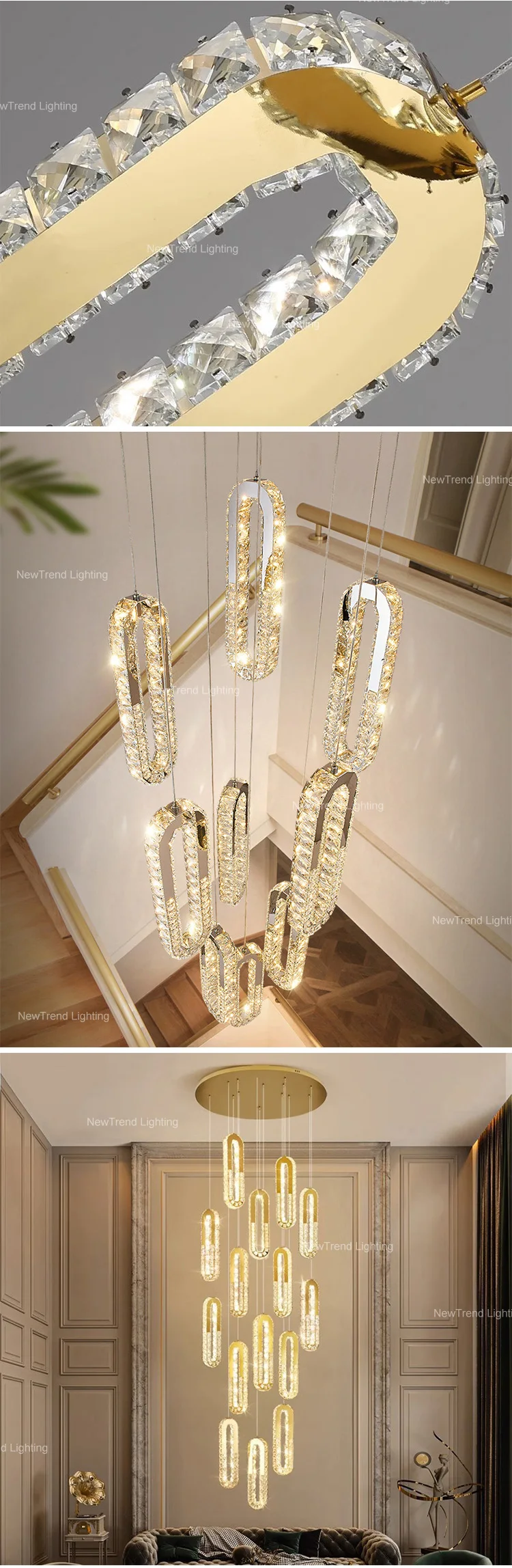 CPL-296 Luxury Style Indoor Decoration LED Hanging Pendant Light Villa Staircase Crystal Chandelier factory
