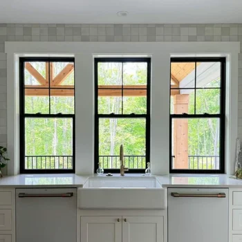 Alufront Foshan Factory Aluminum Single Hung Window Design with Decoration Grid