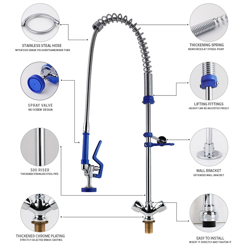 Luxury Commercial Deck Mounted Faucet Adjustable Height EasyInstall Dual Handle Pre Rinse Unit Single-Hole Options Sink Faucet supplier
