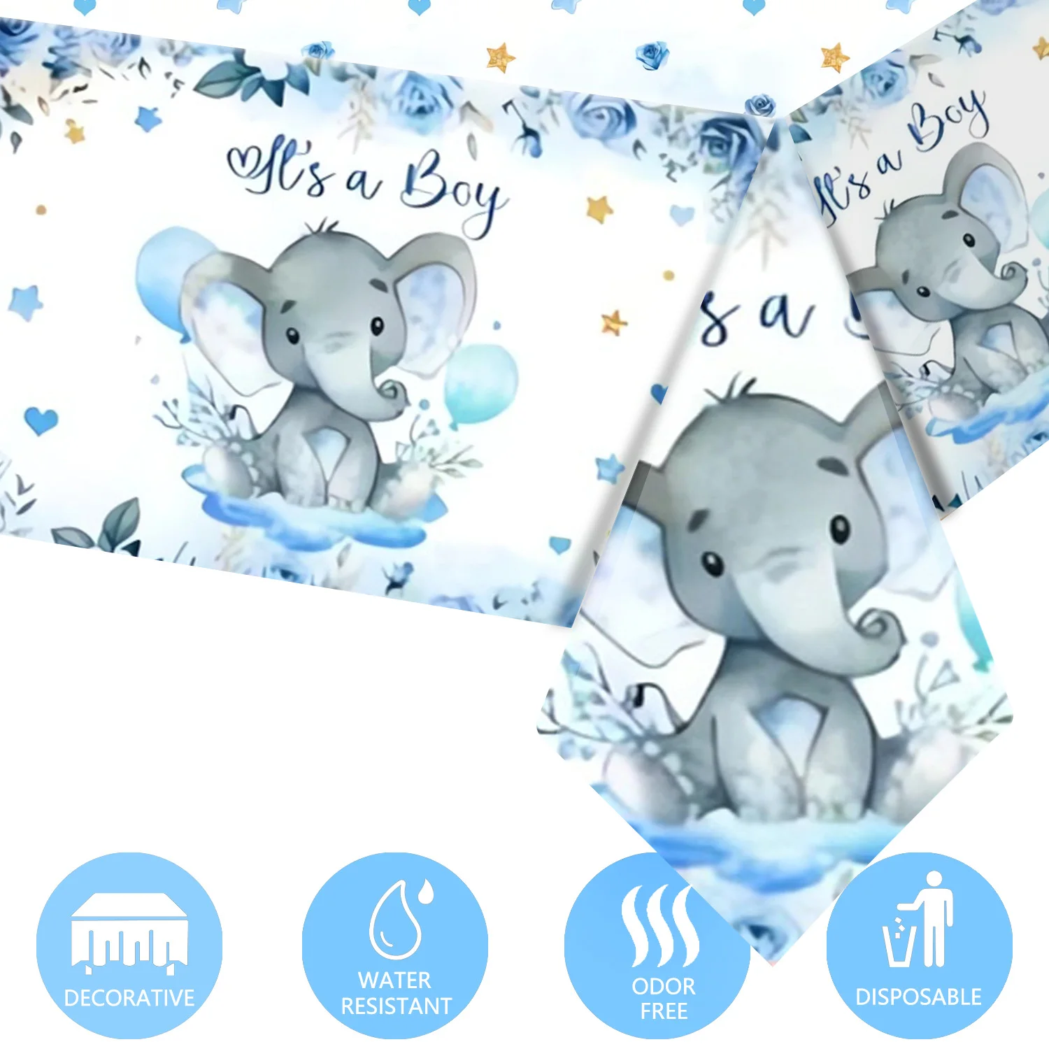 Elephant Party Tablecloths Disposable Table Cover Blue Elephant Birthday Wedding Party Supplies Plastic Waterproof Tablecloths