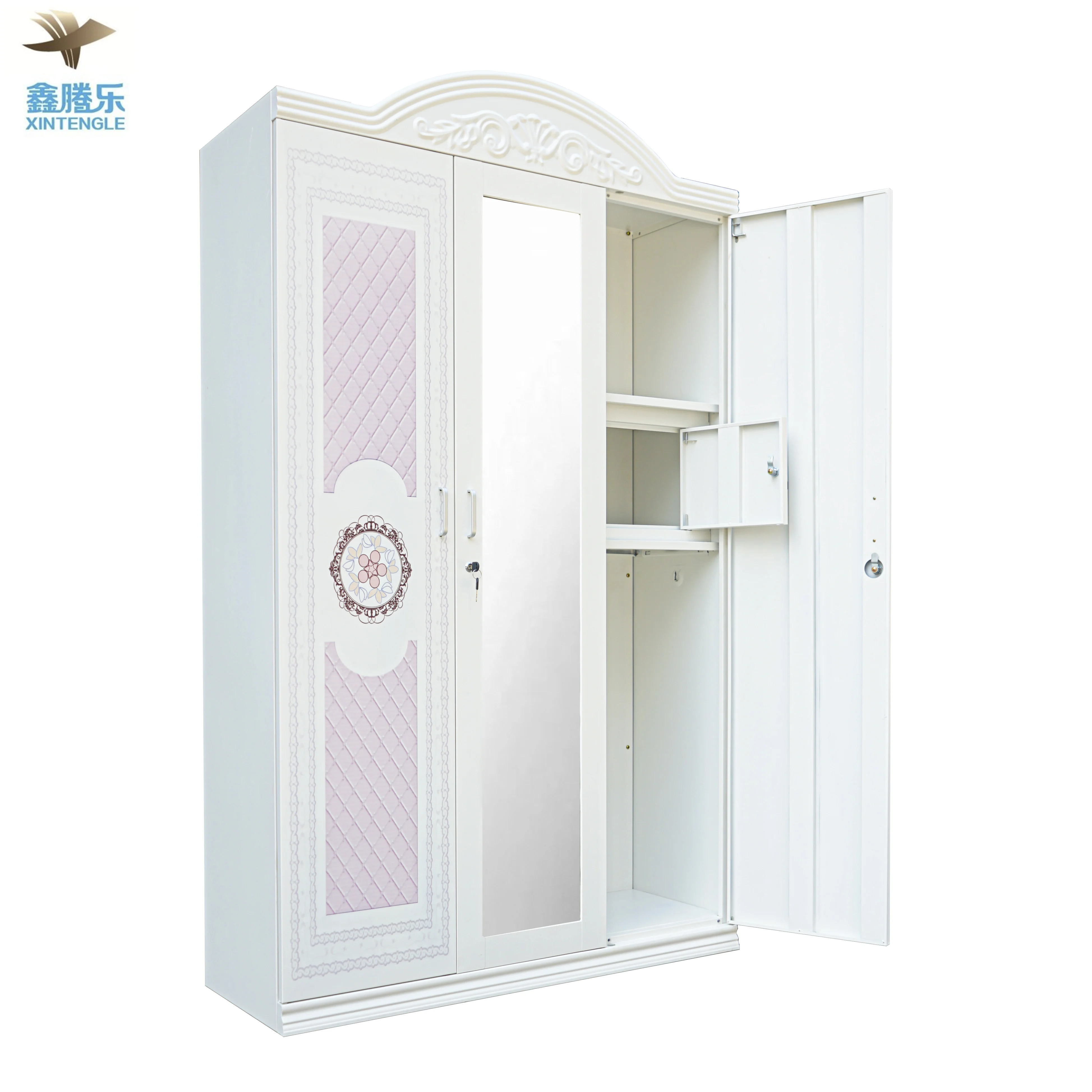 Almirah 2 3 4-Door Steel Embossed Wardrobe Hot Selling Metal Bedroom Storage Locker with Safety Features