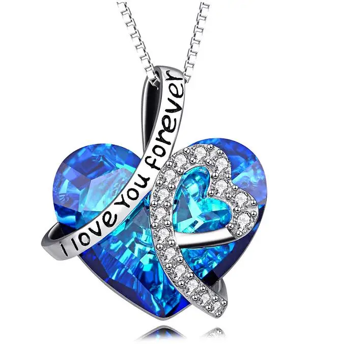 Hainon Heart Crystal Necklaces Blue 