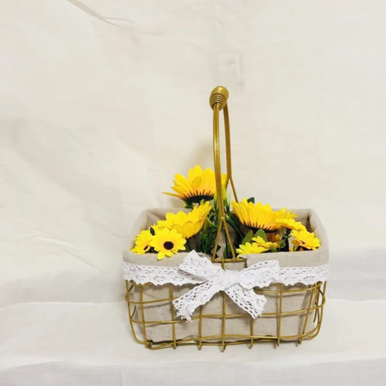 LJJZH212 Wrought Iron Frame  Flower Gathering Basket Gold color hanging  flower pot home garden decor flower basket