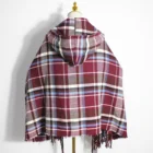 Hooded Cape Magic Scarf Buffalo Button Hooded Shawl Plaid Pattern Women Winter Acrylic Cape Poncho