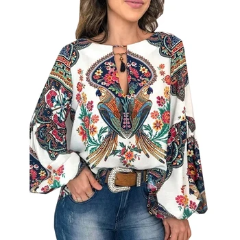 Stocklot Ladies Satin Totem Printed Long sleeve Blouse Fitted for Lady